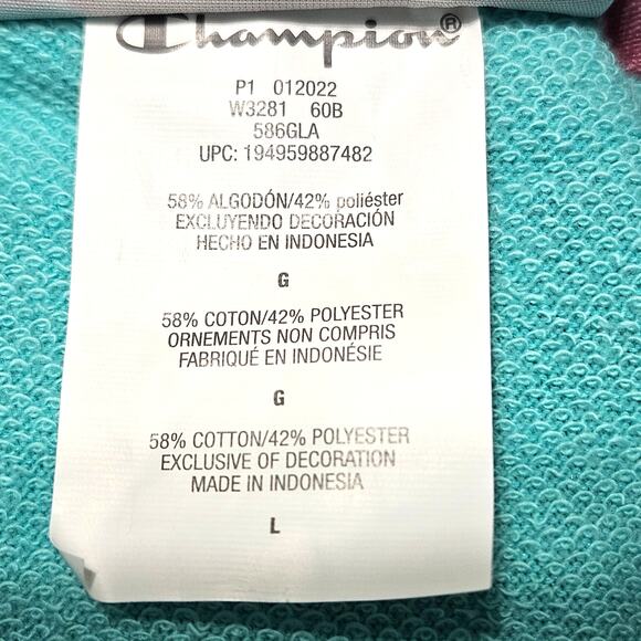 Champion Womens Summer Sweats Campus Sweatshirt Teal Pullover Hoodie Size Large - Picture 9 of 9